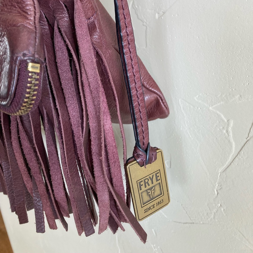 The Frye Company Heidi Leather Crossbody Fringe Purse Oxblood Burgundy - Picture 6 of 15